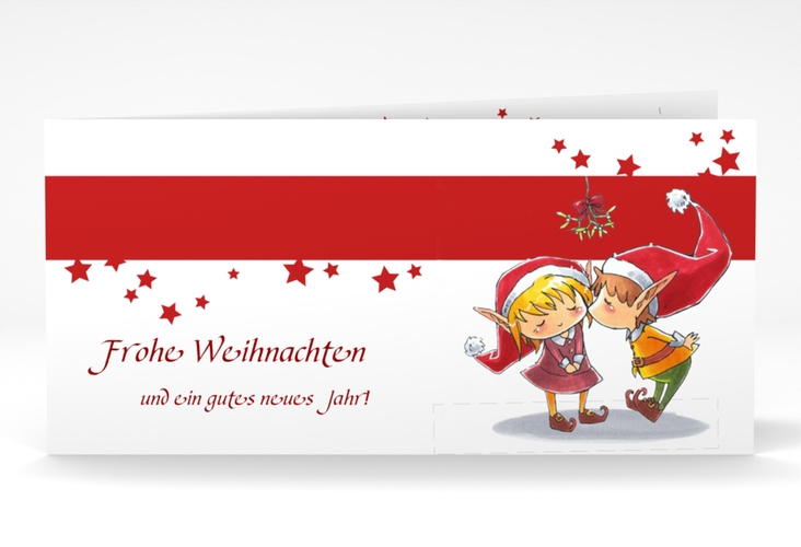 Weihnachtskarte Elf lange Klappkarte quer hochglanz mit Weihnachtselfen