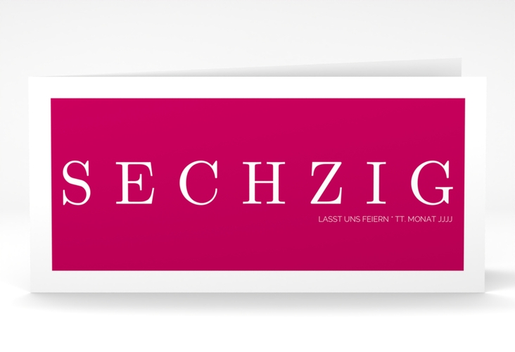 Einladung 60. Geburtstag Schlicht lange Klappkarte quer pink