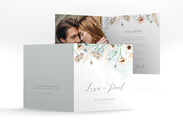Hochzeitseinladung Anemone quadr. Klappkarte mint
