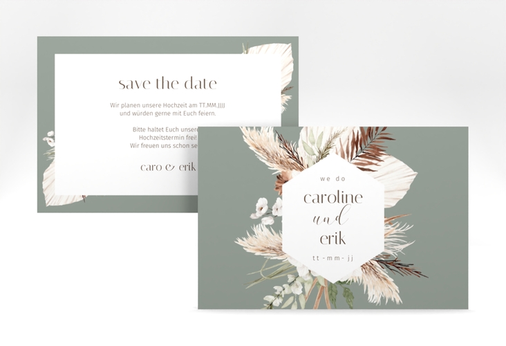 Save the Date-Karte Bohemian A6 Karte quer gruen hochglanz