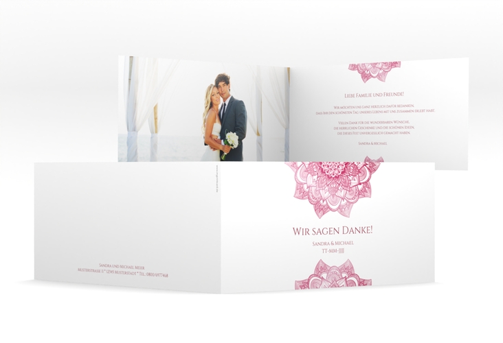 Danksagungskarte Hochzeit Delight lange Klappkarte quer pink hochglanz