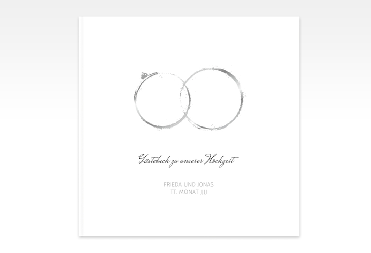 Gästebuch Creation Hochzeit Trauringe 20 x 20 cm, Hardcover grau minimalistisch gestaltet mit zwei Eheringen
