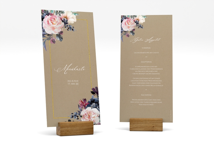 Menükarte Hochzeit Abendlicht lange Karte hoch Kraftpapier hochglanz