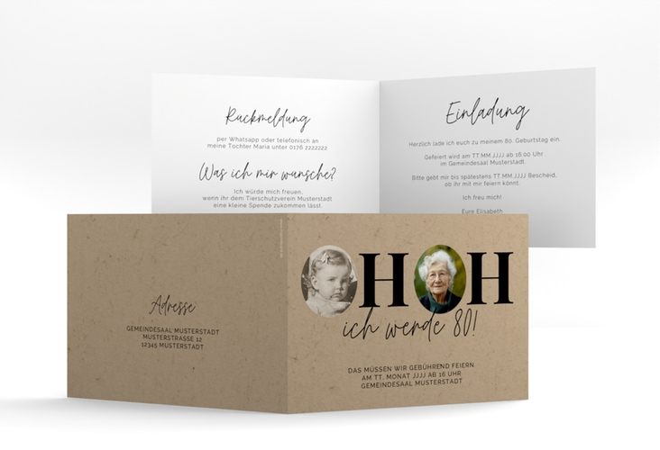 Einladung 80. Geburtstag Hoppla A6 Klappkarte quer