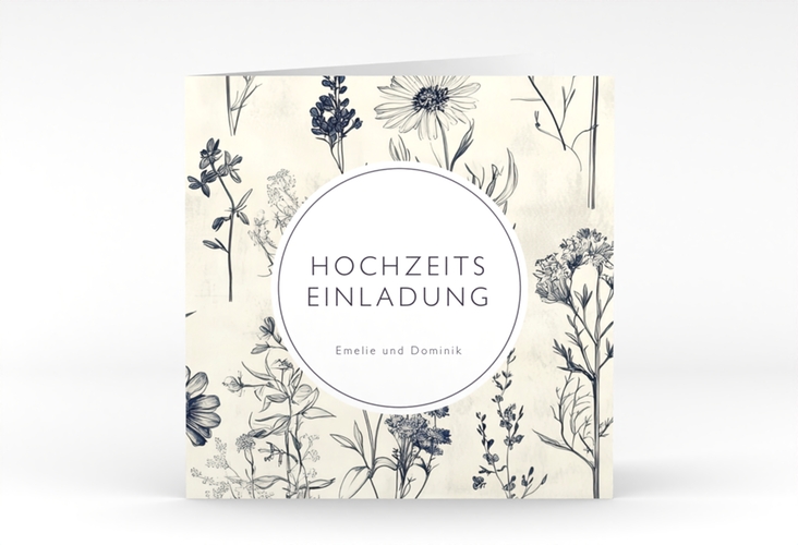 Hochzeitseinladung Chinoiserie Floral quadr. Klappkarte beige hochglanz