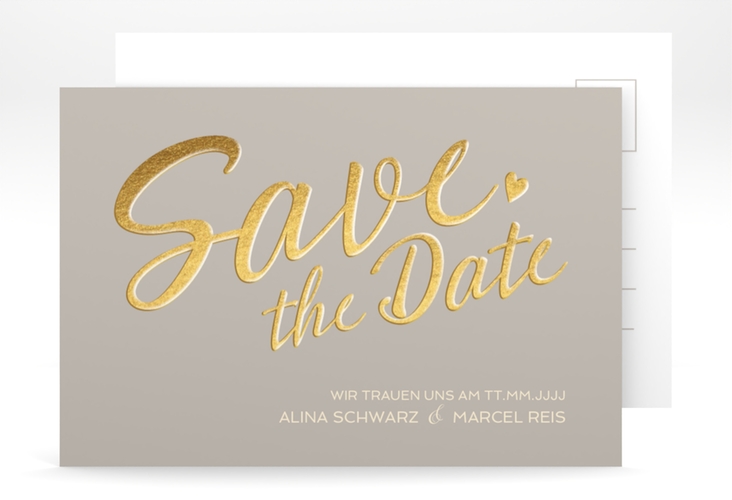 Save the Date-Postkarte Glam A6 Postkarte grau hochglanz