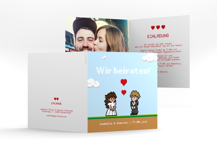 Hochzeitseinladung "Pixel" quadr. Klappkarte hochglanz