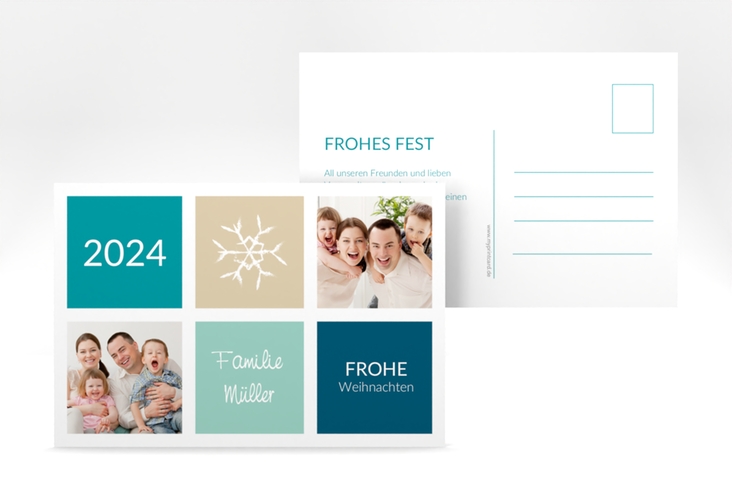 Weihnachtskarte Weihnachtsabend A6 Postkarte tuerkis hochglanz