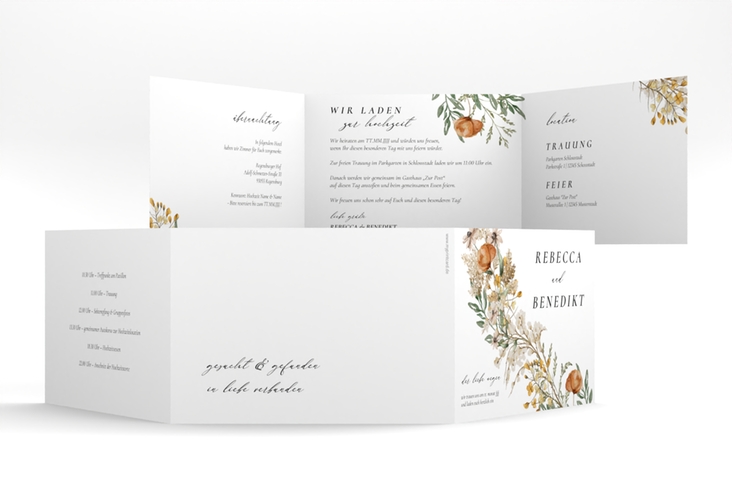 Hochzeitseinladung Wildfang A6 Doppel-Klappkarte weiss hochglanz mit getrockneten Wiesenblumen