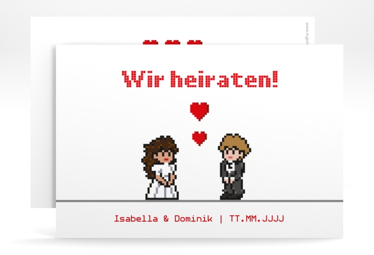 Save the Date-Karte Pixel A6 Karte quer weiss