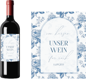 Weinetikett zur Hochzeit "Blue Floral"