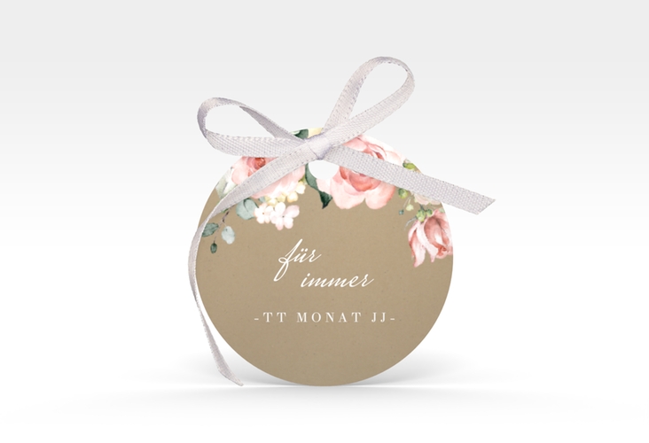Geschenkanhänger Hochzeit Graceful Geschenkanhänger, rund mit Rosenblüten in Rosa und Weiß