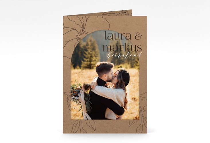Hochzeitseinladung Alpenblume A6 Klappkarte hoch Kraftpapier hochglanz
