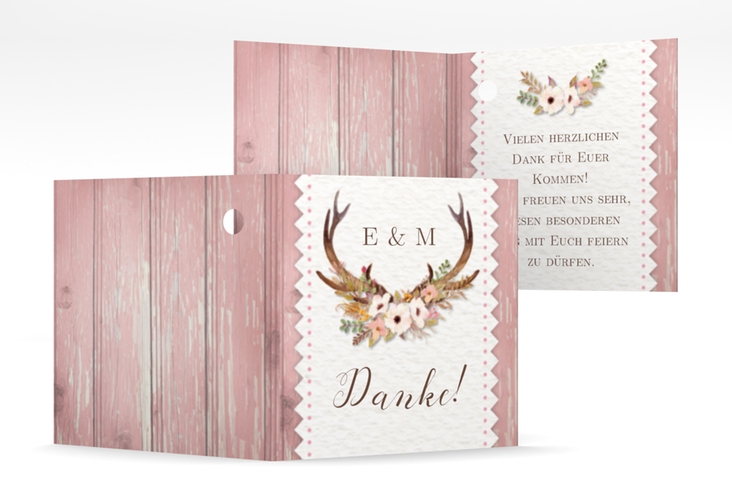 Geschenkanhänger Hochzeit Heimatjuwel Geschenkanhänger 10er Set rosa hochglanz mit Hirschgeweih und Holz-Hintergrund