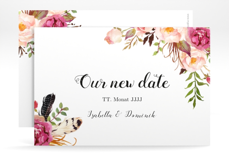 Change the Date-Karte Flowers A6 Karte quer weiss hochglanz mit bunten Aquarell-Blumen