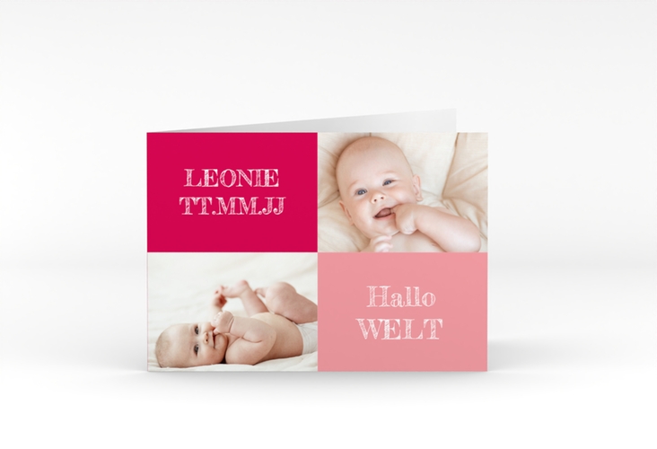 Geburtskarte Freude A6 Klappkarte quer pink