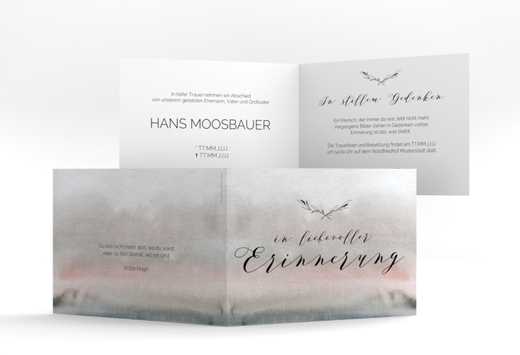 Trauerkarte Horizont A6 Klappkarte quer grau in Aquarell-Optik