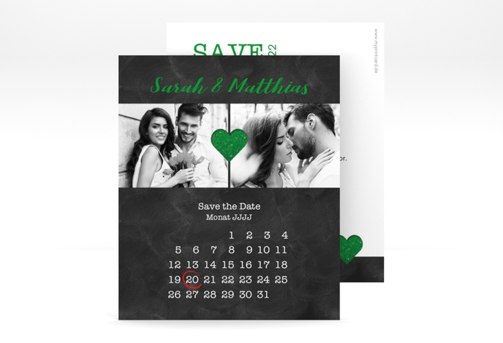 Save the Date-Kalenderblatt Sparkly Kalenderblatt-Karte gruen hochglanz