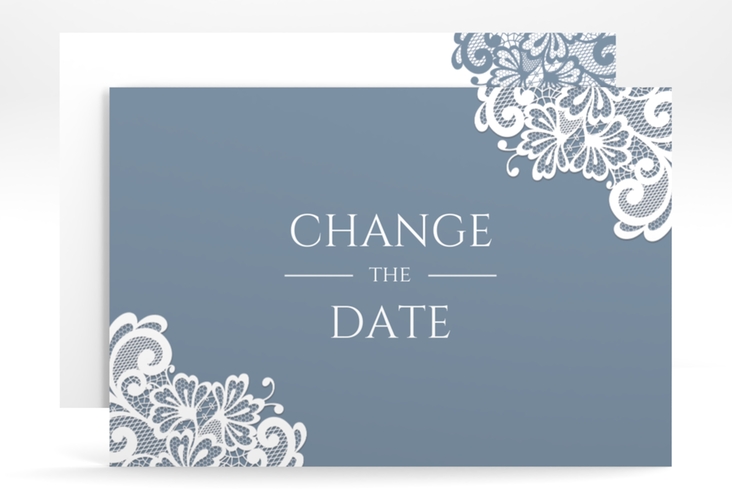 Change the Date-Karte Vintage A6 Karte quer blau hochglanz mit floraler Spitze