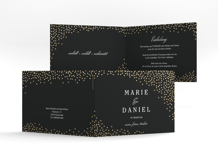 Hochzeitseinladung Glitter A6 Klappkarte quer schwarz hochglanz