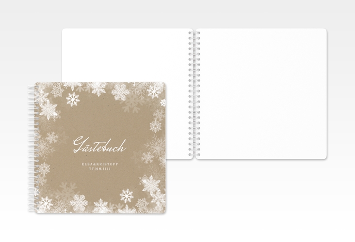 Gästebuch Hochzeit Snowfall Ringbindung mit Schneeflocken für Winterhochzeit