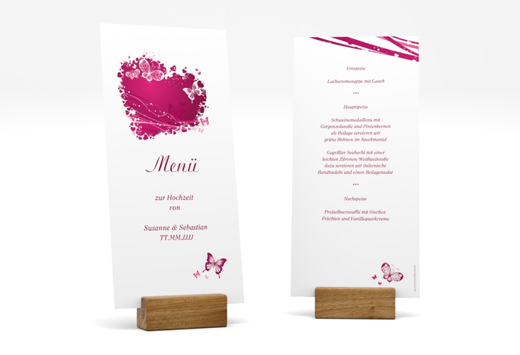 Menükarte Hochzeit Mailand lange Karte hoch pink