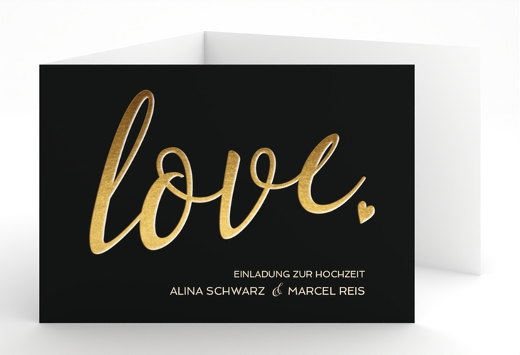 Hochzeitseinladung Glam A6 Doppel-Klappkarte schwarz hochglanz