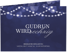 Einladung 60. Geburtstag Girlande A6 Klappkarte quer blau