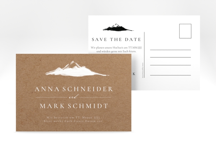 Save the Date-Postkarte Berghochzeit A6 Postkarte mit Berg-Motiv