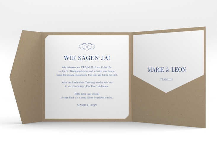 Hochzeitseinladung Infinity Pocketfold blau