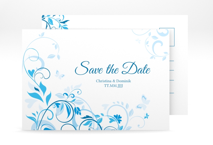 Save the Date-Postkarte Lilly A6 Postkarte blau hochglanz