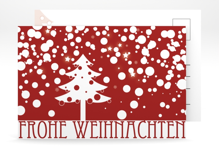 Weihnachtskarte Wishes A6 Postkarte rot mit Winterlandschaft und Art Déco Schriftzug