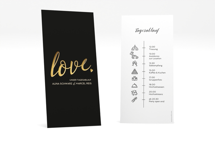Tagesablauf Hochzeit Glam lange Karte hoch schwarz