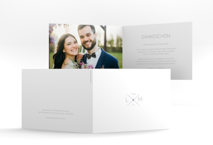 Danksagungskarte Hochzeit Initials A6 Klappkarte quer grau mit Initialen im minimalistischen Design