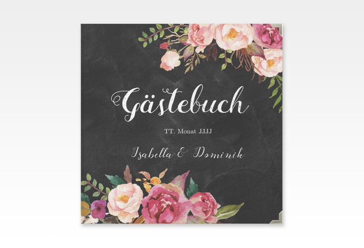 Gästebuch Selection Hochzeit Flowers Leinen-Hardcover schwarz mit bunten Aquarell-Blumen