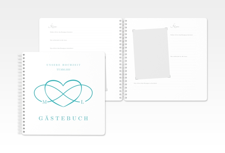 Gästebuch Hochzeit Infinity Ringbindung tuerkis