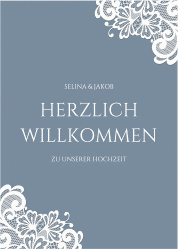 Klick: Details zu Willkommensschild Poster "Vintage" anzeigen Willkommensschild Poster Vintage 50 x 70 cm Poster blau mit floraler Spitze