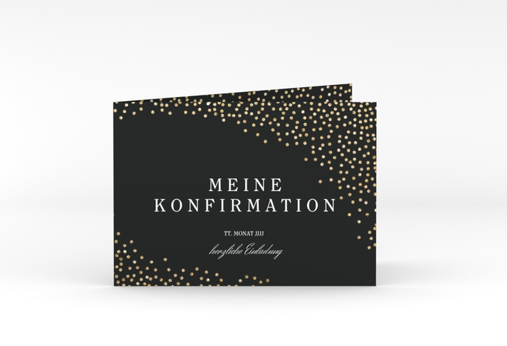 Einladung Konfirmation Glossy A6 Klappkarte quer schwarz hochglanz