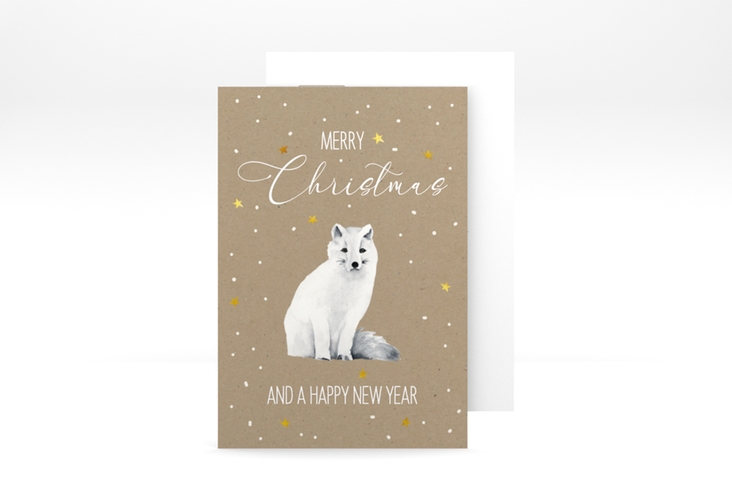Weihnachtskarte Winterwunderland A6 Postkarte Kraftpapier hochglanz mit weißem Fuchs
