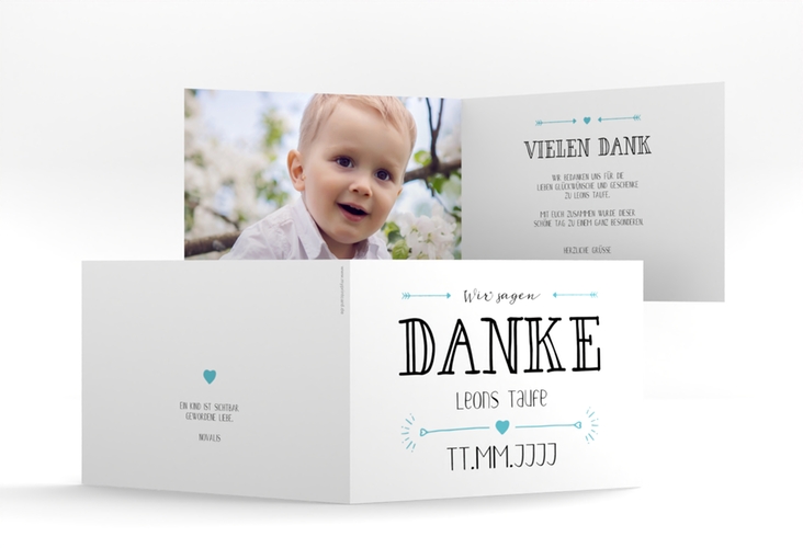 Danksagung Taufe Lettering A6 Klappkarte quer tuerkis hochglanz