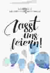 Einladung Geburtstag Ballon A6 Klappkarte hoch blau