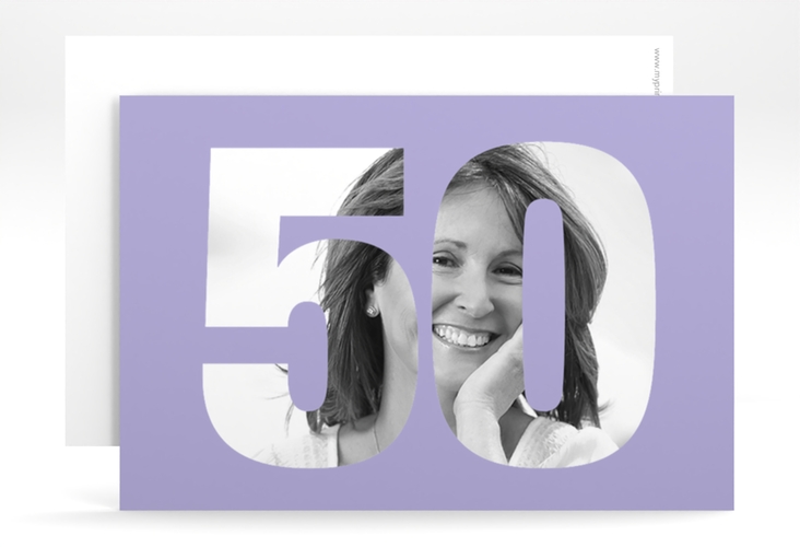 Einladung 50. Geburtstag Numbers A6 Karte quer flieder