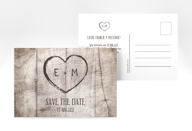 Save the Date-Postkarte Wood A6 Postkarte weiss hochglanz