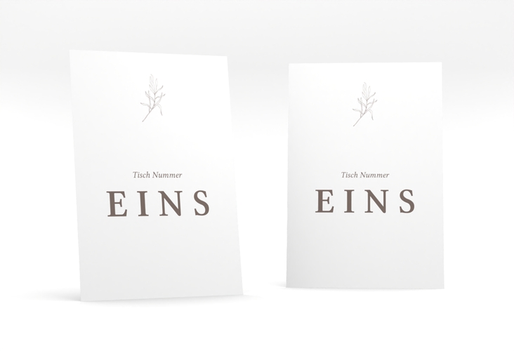 Tischnummer Hochzeit Ivy Tischaufsteller weiss minimalistisch mit kleiner botanischer Illustration