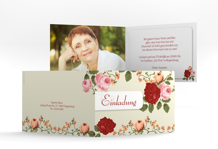 Einladung 60. Geburtstag Rosemarie A6 Klappkarte quer