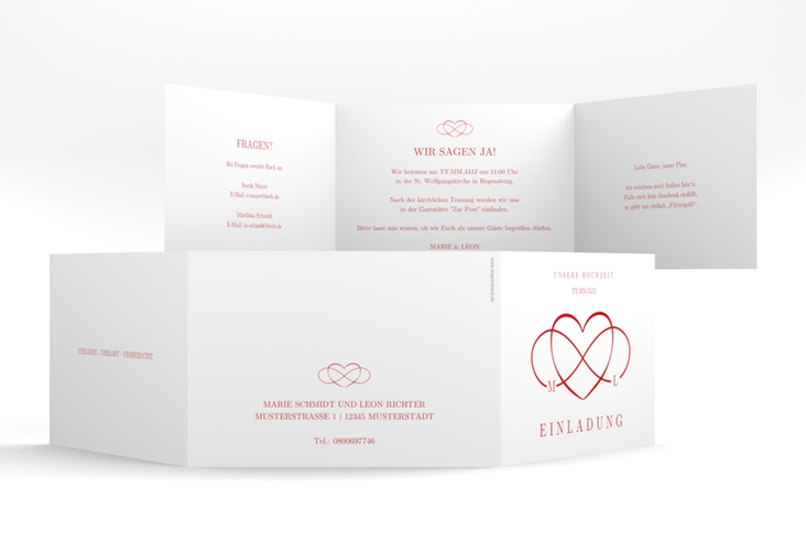 Hochzeitseinladung Infinity A6 Doppel-Klappkarte rot hochglanz