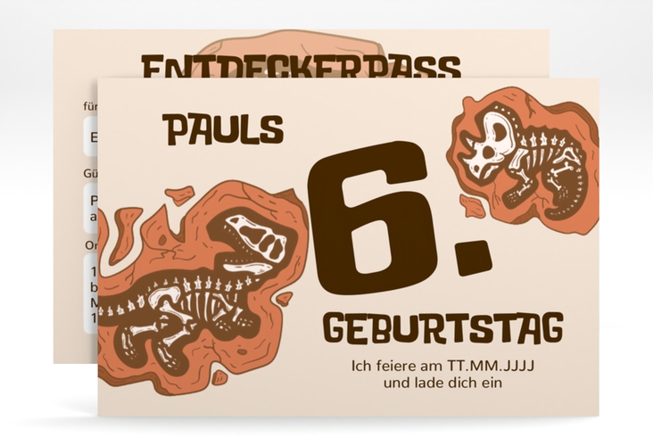 Einladungskarte Kindergeburtstag Fossil A6 Karte quer mit Dinosaurier-Fossilien