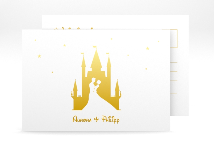 Antwortkarte Hochzeit Castle A6 Postkarte gold hochglanz