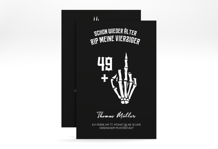 Einladung 50. Geburtstag Alter Knochen A6 Karte hoch schwarz