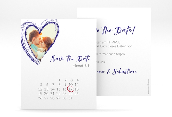 Save the Date-Kalenderblatt Liebe Kalenderblatt-Karte blau hochglanz